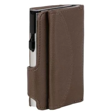 Photo Porte-monnaie avec porte-cartes - Simili-cuir - Brun / Argent CLICKSAFE